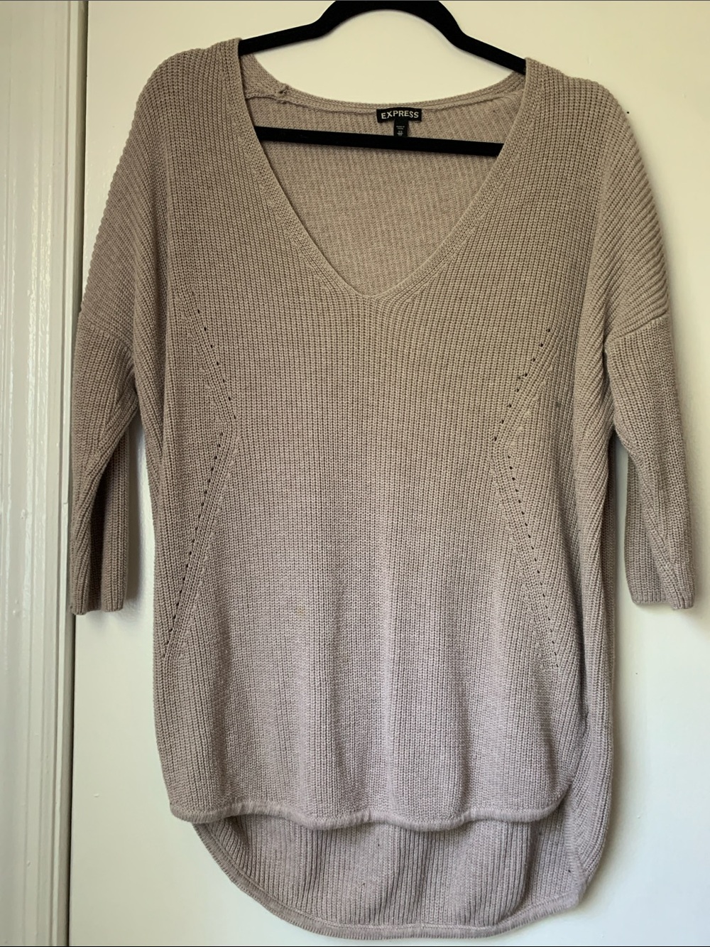 Express Taupe V-Neck Lightweight Knit Sweater